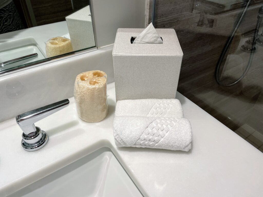 Review & Video: The Ritz-Carlton Waikiki Beach, Luxurious Residences & Hotel Hawaii Calling a tissue box and towels on a sink