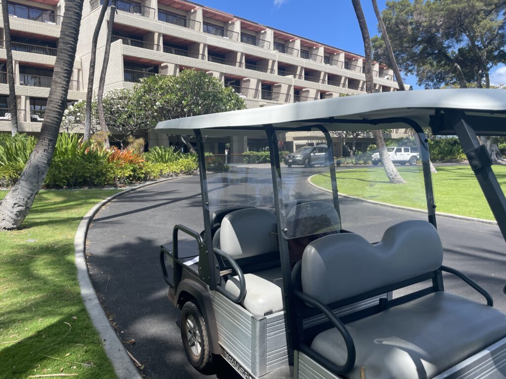Review & Video: The Westin Hapuna Beach Resort Hawaii Calling a golf cart parked in front of a building