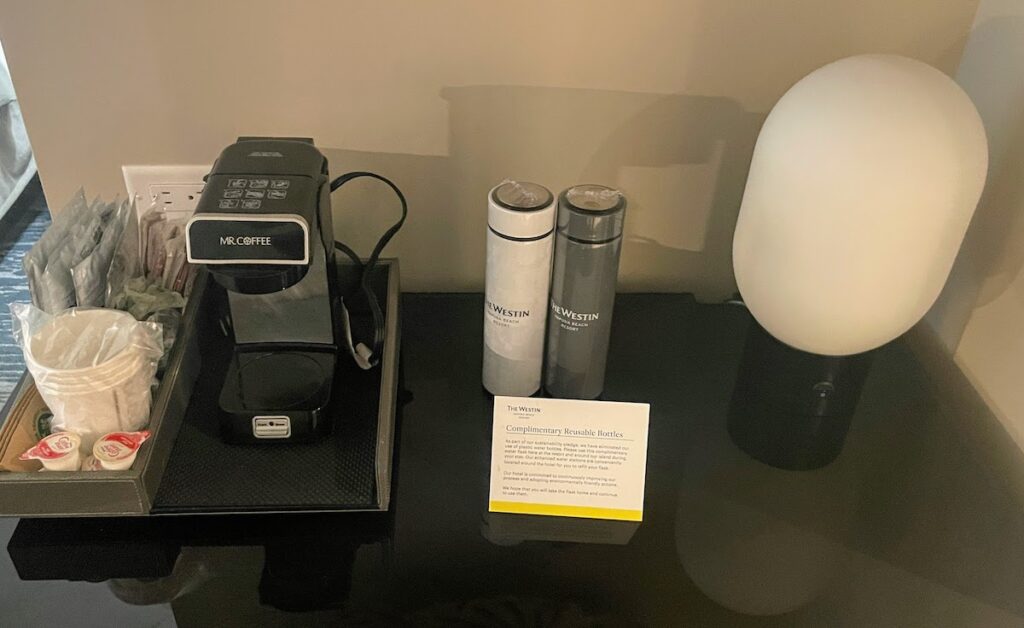 Review & Video: The Westin Hapuna Beach Resort Hawaii Calling a coffee machine and a lamp on a table
