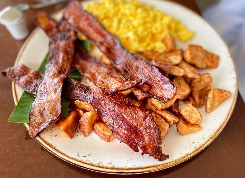 Review & Video: Sheraton Waikiki, Best Family Hotel on Oahu Hawaii Calling a plate of bacon and potatoes