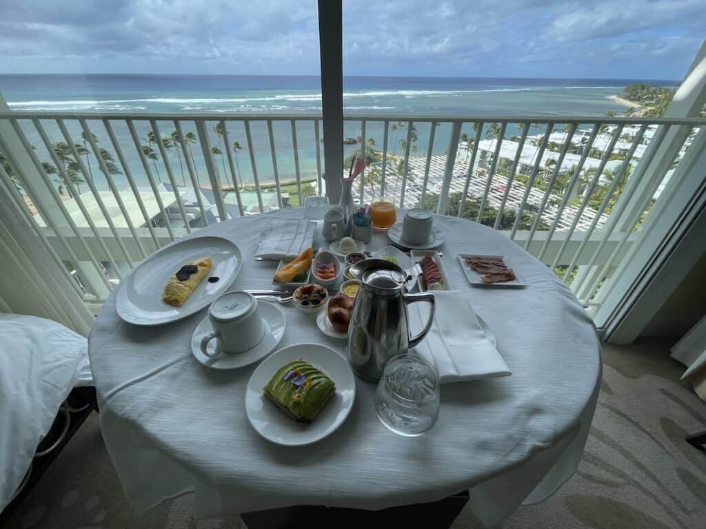 Review & Video: The Kahala Hotel and Resort, Presidential Luxury Hawaii Calling a table with food on it and a view of the ocean