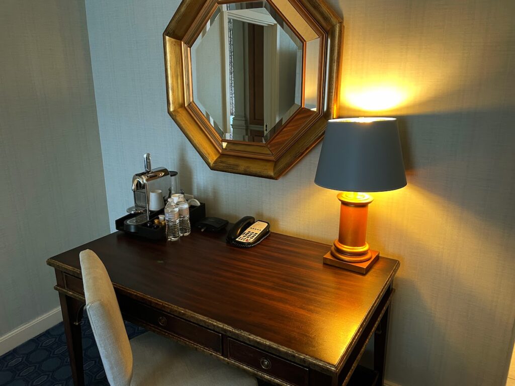 Review & Video: The St. Regis Washington DC, Historic Luxury Hawaii Calling a desk with a lamp and a mirror