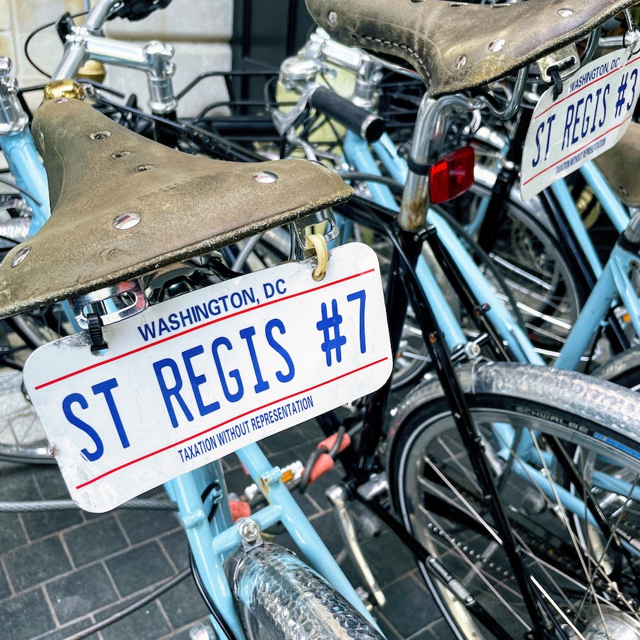 Review & Video: The St. Regis Washington DC, Historic Luxury Hawaii Calling Custom license plate on the bikes at st. regis washinton dc