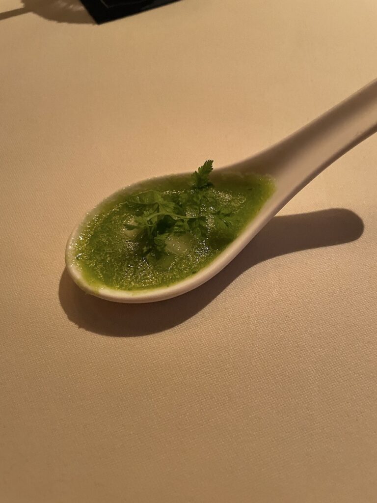 Review & Video: The US Grant, San Diego, a Luxury Collection Hotel Hawaii Calling a spoon with a green soup in it