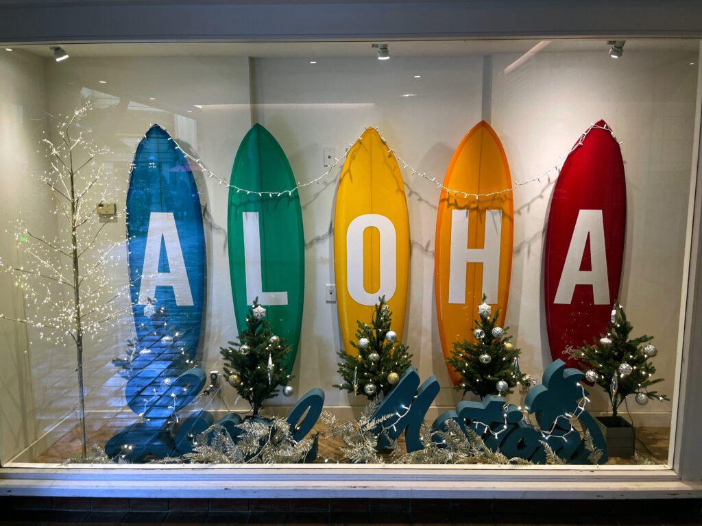 17 Gorgeous Waikiki Hotel Christmas Trees Hawaii Calling a display of surfboards in a store