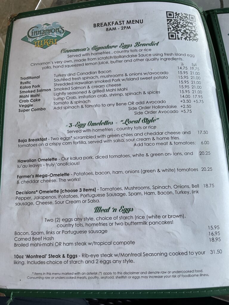 Cinnamon's Ilikai Waikiki | Legendary Breakfast Review Hawaii Calling a menu of a restaurant