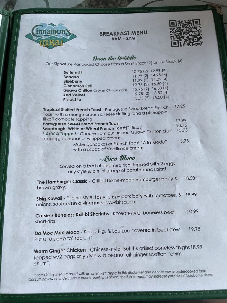Cinnamon's Ilikai Waikiki | Legendary Breakfast Review Hawaii Calling a menu with a qr code