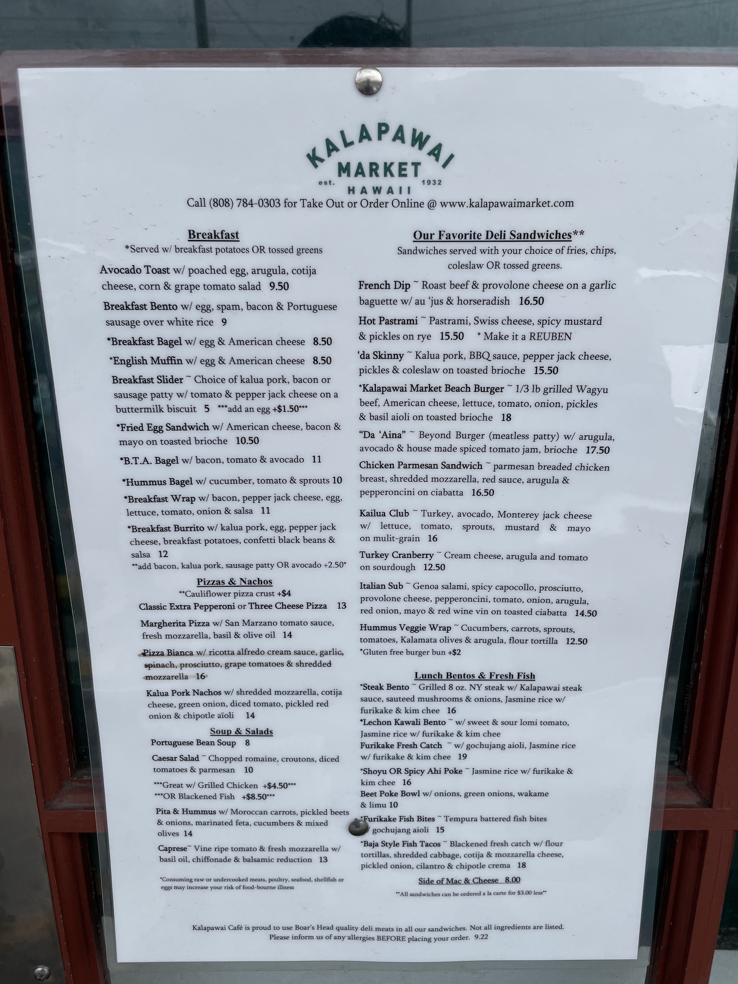 Review: Kalapawai Waimanalo | Extra Fresh Breakfast Hawaii Calling a sign on a window