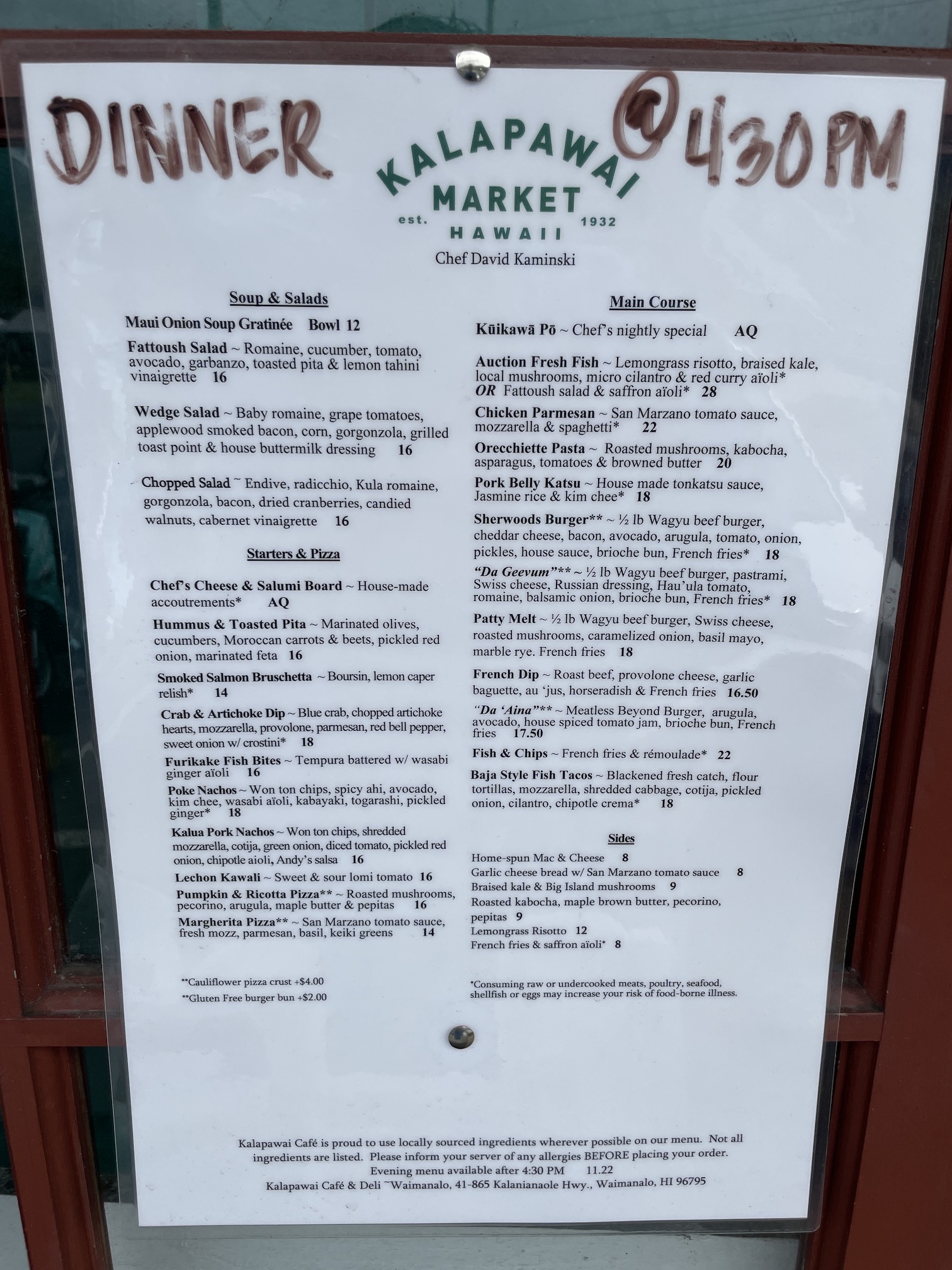 Review: Kalapawai Waimanalo | Extra Fresh Breakfast Hawaii Calling a sign on a door