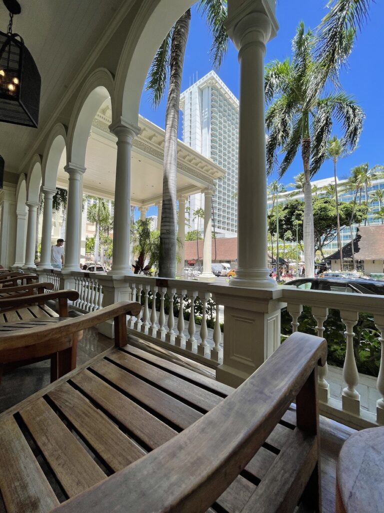Review & Video: Moana Surfrider, Waikiki Beach Beauty Hawaii Calling a wooden chairs on a porch