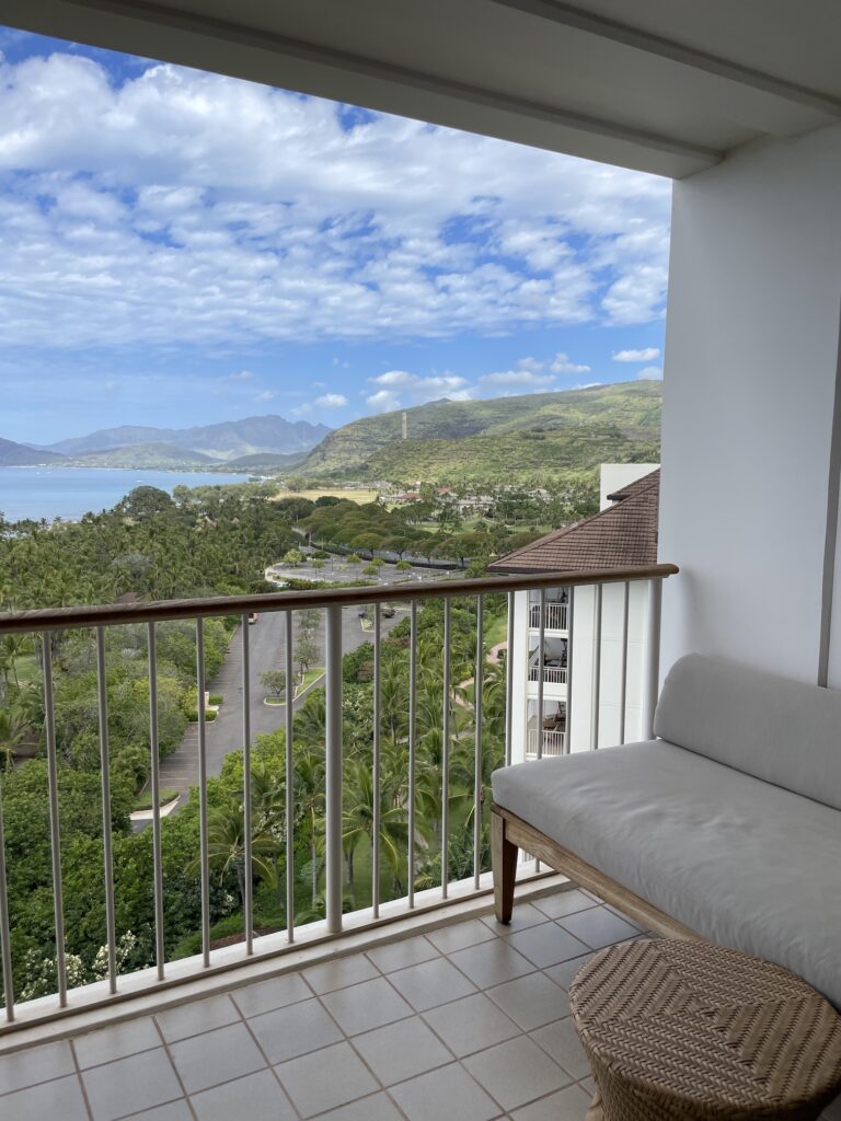 Review & Video: Four Seasons Oahu at Ko Olina, Pinnacle of Luxury Hawaii Calling a balcony with a view of the ocean and mountains