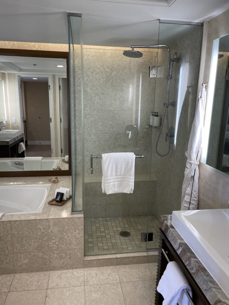 Review & Video: Four Seasons Oahu at Ko Olina, Pinnacle of Luxury Hawaii Calling a bathroom with a glass shower door