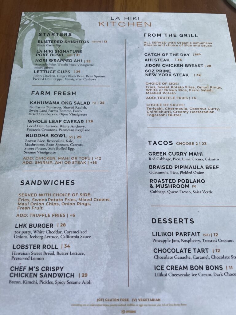Review & Video: Four Seasons Oahu at Ko Olina, Pinnacle of Luxury Hawaii Calling a menu on a table