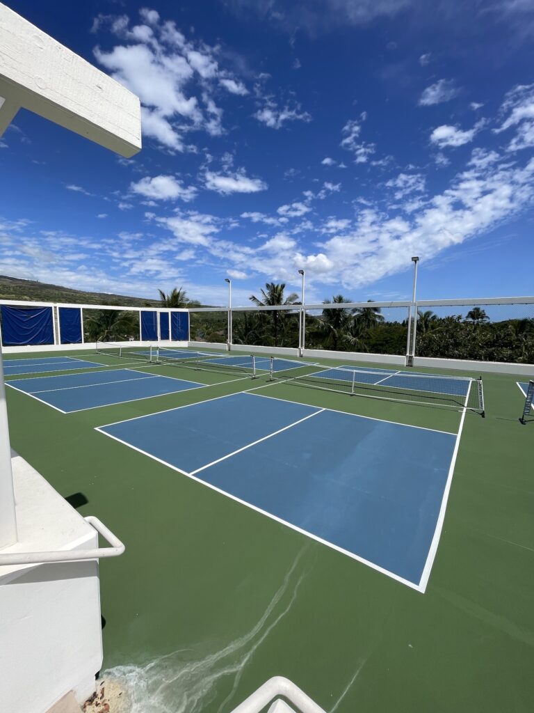 Review & Video: Four Seasons Oahu at Ko Olina, Pinnacle of Luxury Hawaii Calling a tennis court with blue and white tennis courts