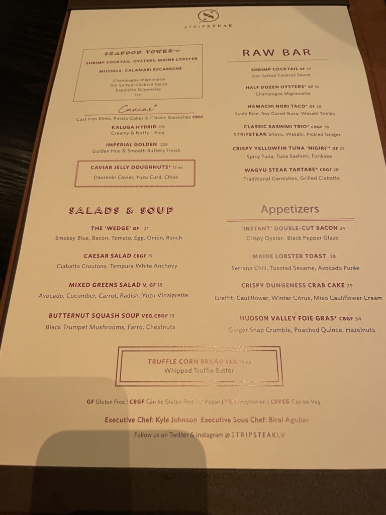 Classy Cool STRIPSTEAK Las Vegas | Review & Video Hawaii Calling a menu on a table