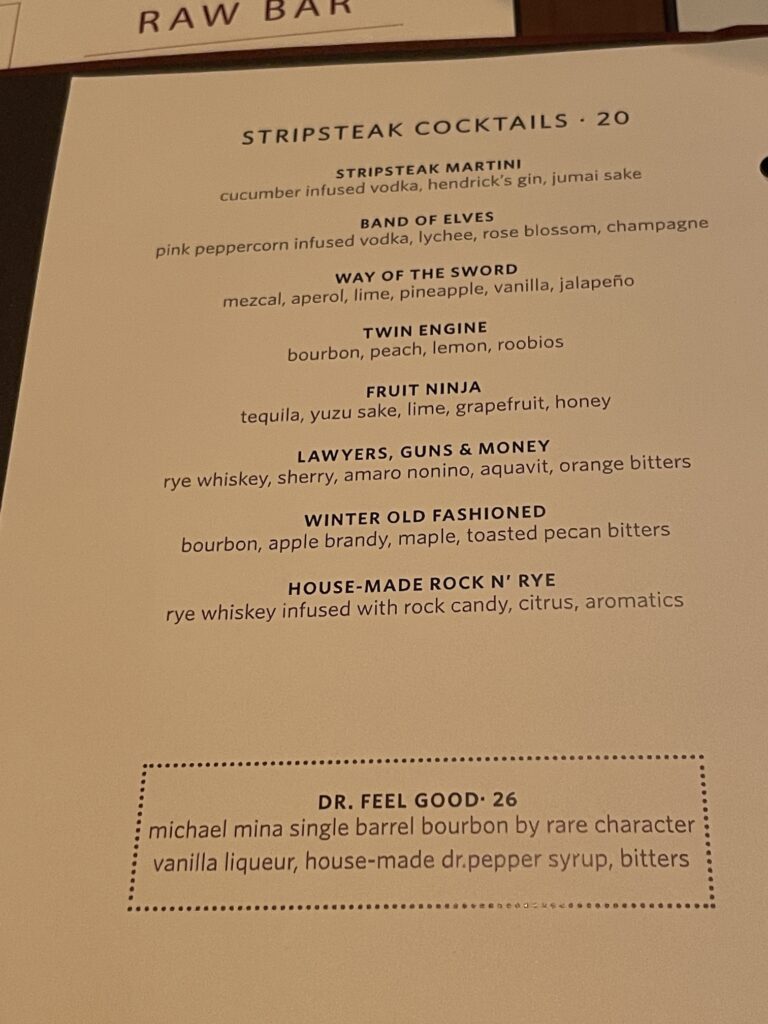 Classy Cool STRIPSTEAK Las Vegas | Review & Video Hawaii Calling a menu of a cocktail