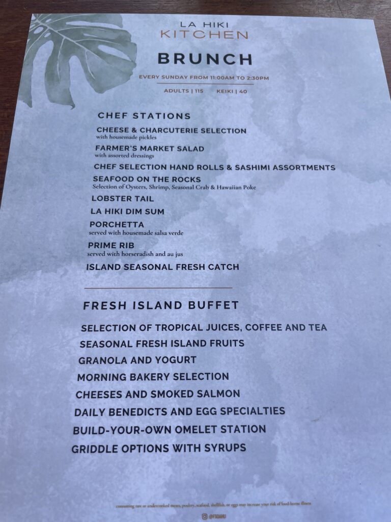 Delightful La Hiki Sunday Brunch | Four Seasons Oahu Hawaii Calling a menu on a table