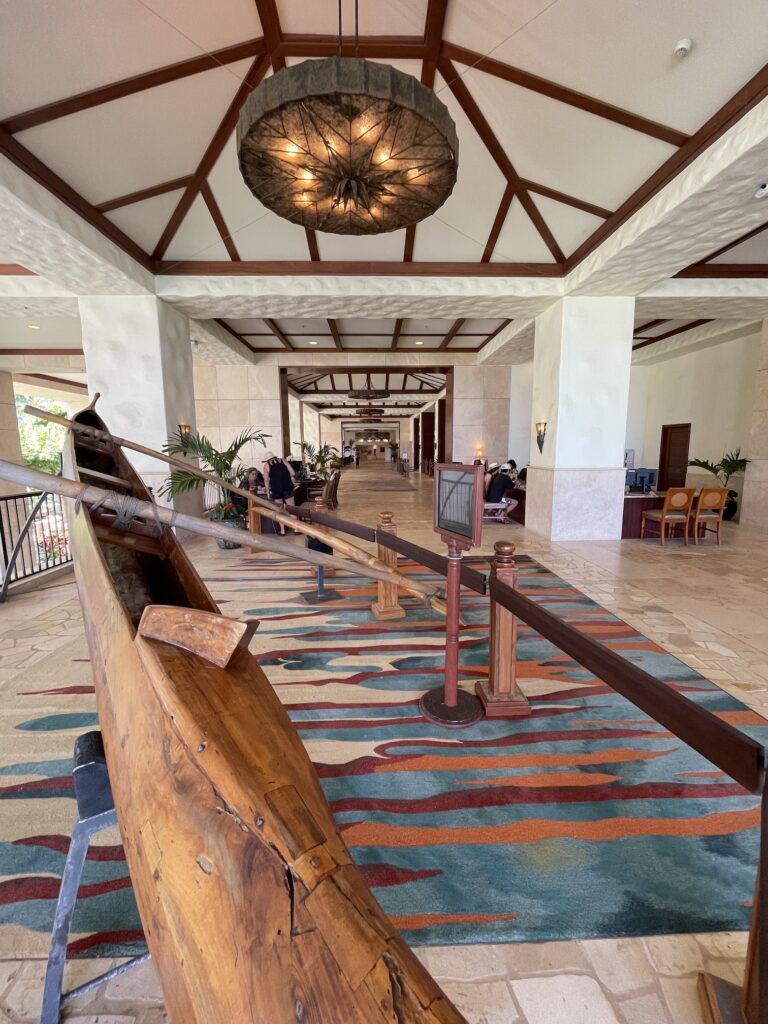 Review & Video | Marriott Ko Olina Beach Club An Amazing Location Hawaii Calling a wooden canoe in a lobby