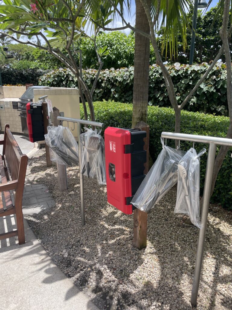 Review & Video | Marriott Ko Olina Beach Club An Amazing Location Hawaii Calling a red and black fire extinguisher on a metal bar