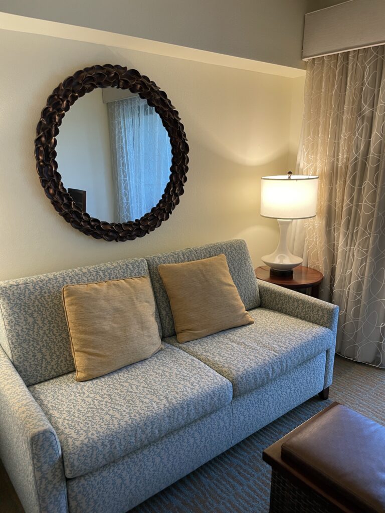 Review & Video | Marriott Ko Olina Beach Club An Amazing Location Hawaii Calling a couch and a mirror in a room