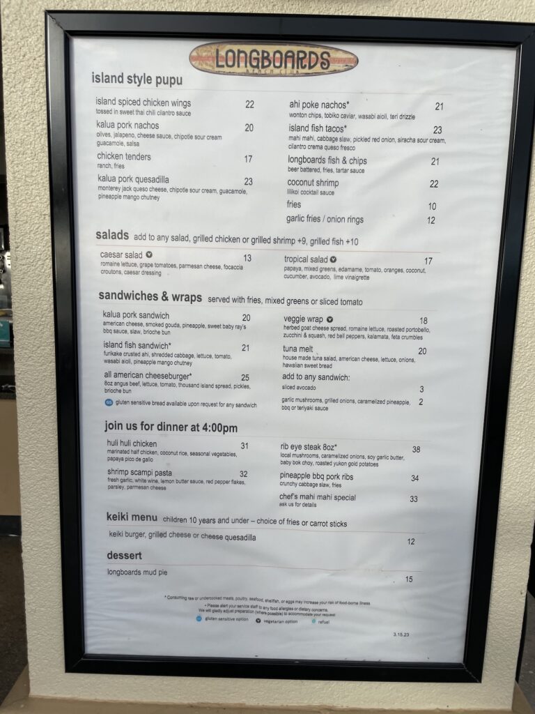 Review & Video | Marriott Ko Olina Beach Club An Amazing Location Hawaii Calling a menu board with black text