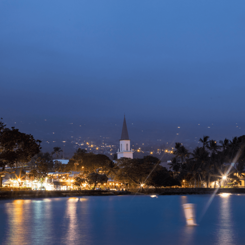 The 49 Best Things To Do In Kona Hawaii Calling View of Kailua-Kona at night. This is the number one place to visit on my list of the 49 best things to do in Kona.