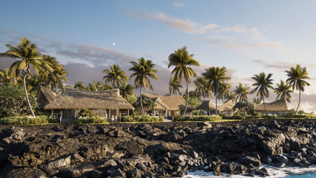 Top 6 Luxury Hotels On The Big Island Hawaii Calling a group of houses with palm trees and rocks