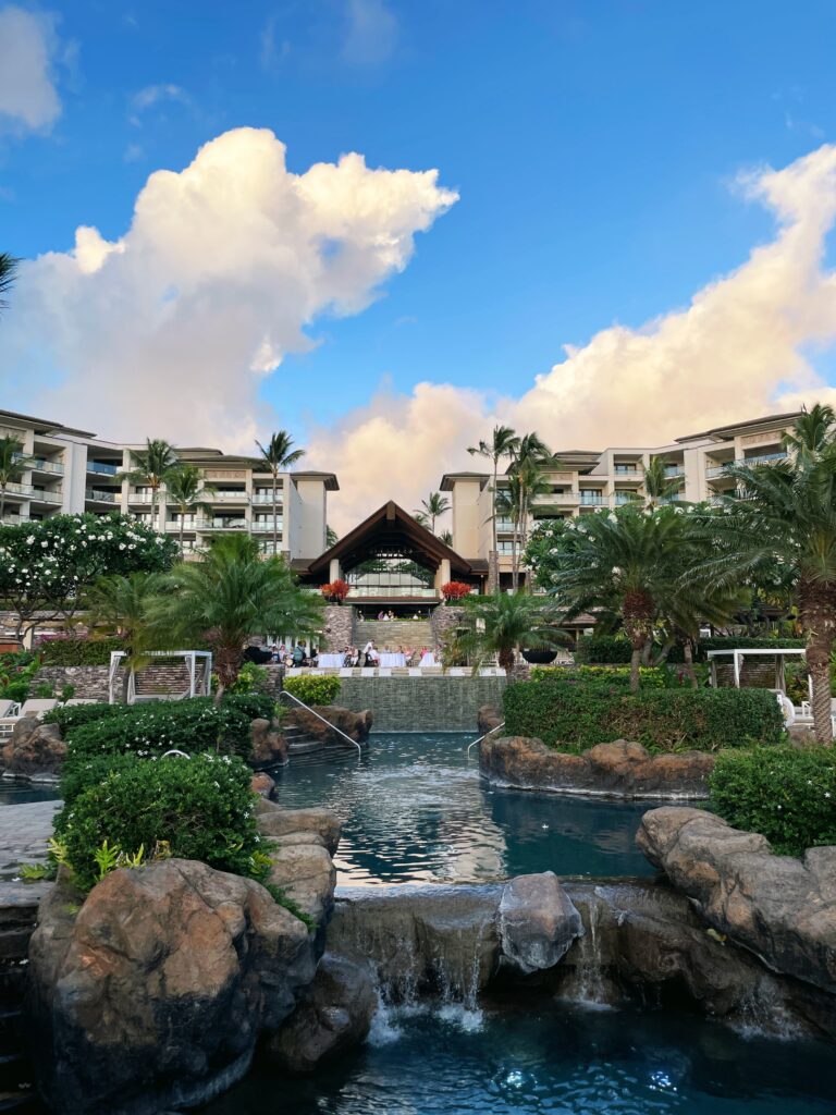 Review Montage Kapalua Bay | Maui Luxury Hawaii Calling a pool with a waterfall and palm trees