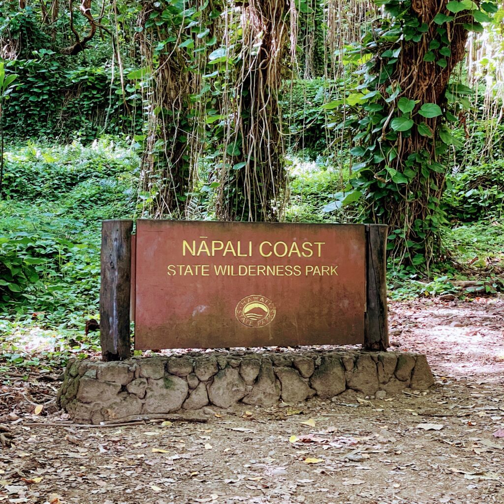 Kalalau Trail Adventure: My Unforgettable Hiking Experience on Kaua'i Hawaii Calling a sign in the woods