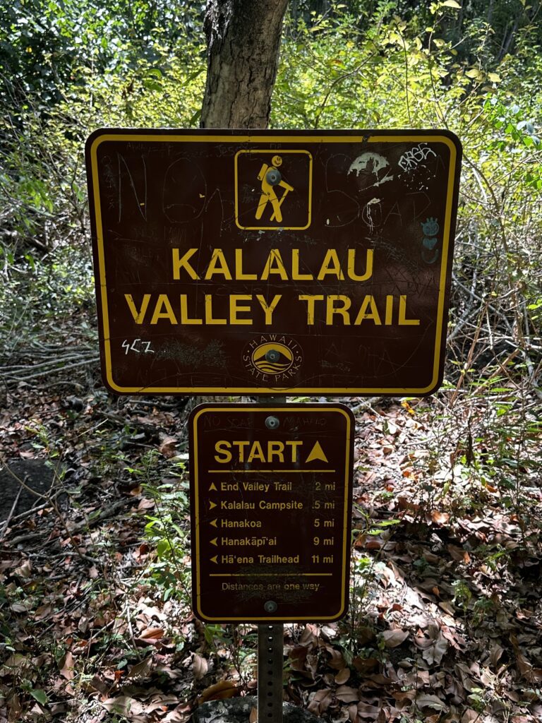 Kalalau Trail Adventure: My Unforgettable Hiking Experience on Kaua'i Hawaii Calling a sign in the woods
