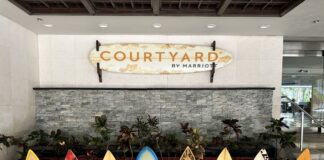 Courtyard by Marriott Waikiki Beach Review | Perfectly Positioned a row of surfboards in front of a building