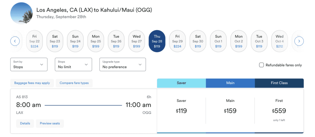 Flight Deals To Maui On Multiple Carriers Hawaii Calling a screenshot of a flight schedule