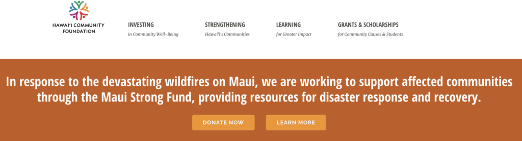 Donate to Trusted Maui Charities | Reputable Ways to Help Lāhainā Fire Victims Hawaii Calling a screenshot of a website