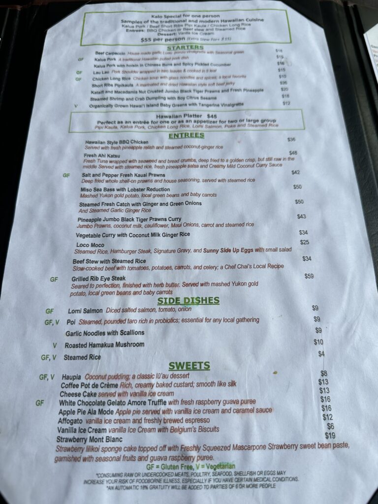 Kalo Hawaiian Food by Chai's | Unique Flavors In Waikiki Hawaii Calling menus at Kalo Hawaiian Food by Chai's