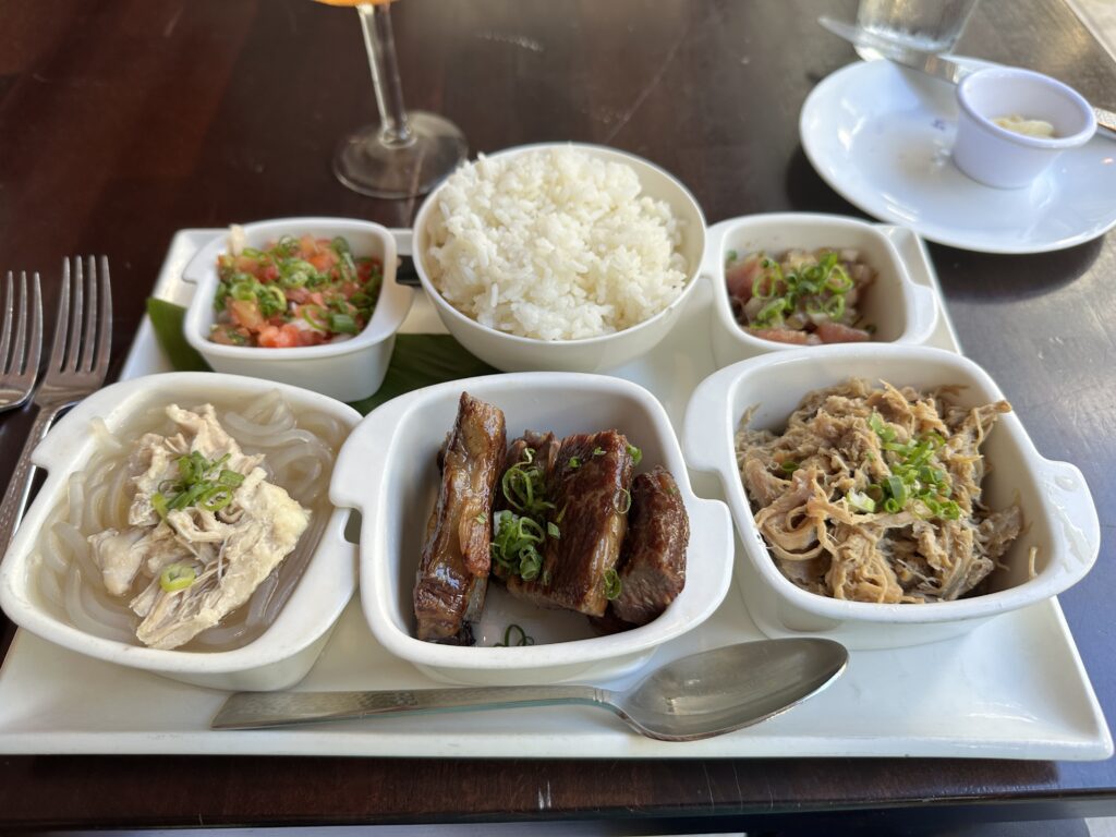 Kalo Hawaiian Food by Chai's | Unique Flavors In Waikiki Hawaii Calling Hawaiian sampler plate at Kalo Hawaiian Food by Chai's