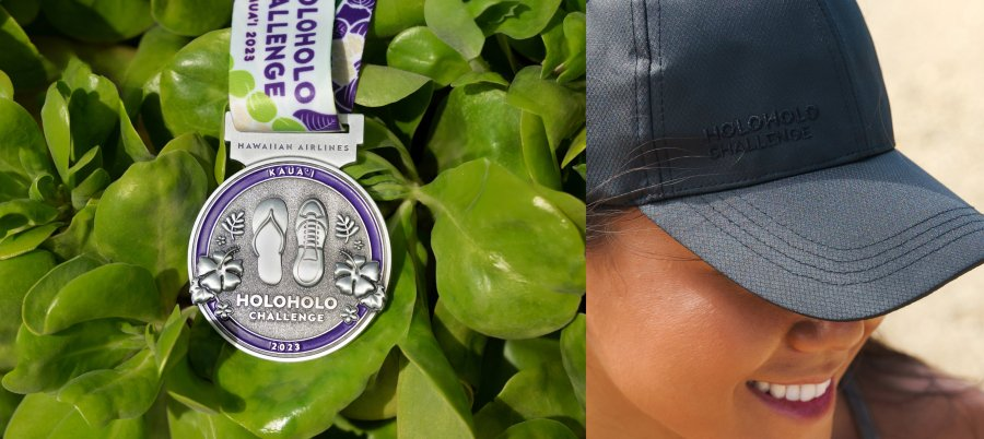 Hawaiian Airlines Holoholo Challenge On Beautiful Kaua'i Hawaii Calling a close up of a medal