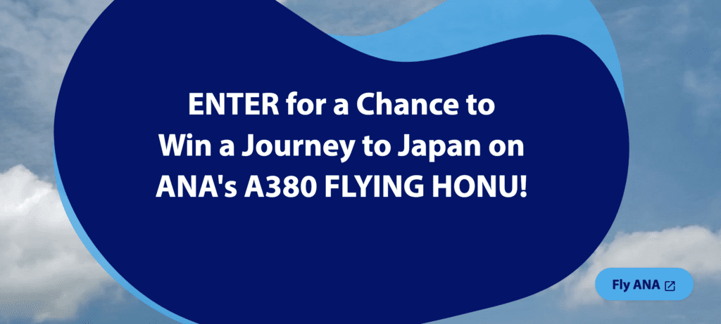 ANA's Third FLYING HONU Flight Arrives | Sweepstakes Hawaii Calling a blue and white banner