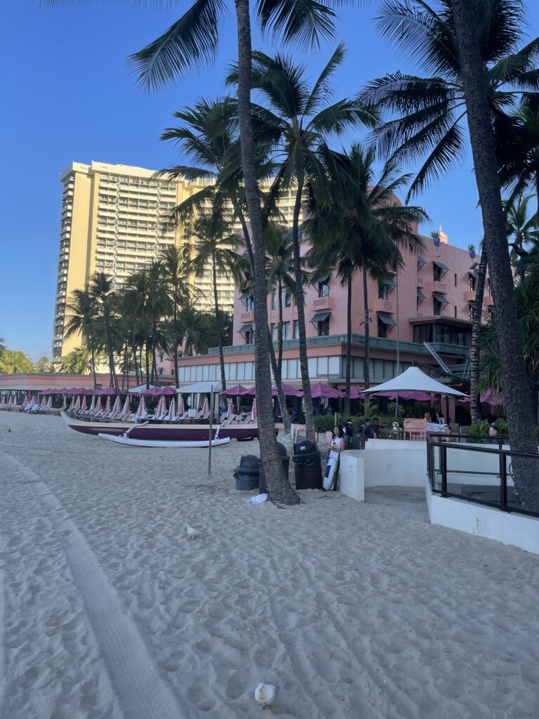 15 Best Beachfront Hotels On Oahu (2025) | Waterfront Bliss Hawaii Calling a beach with palm trees and a building