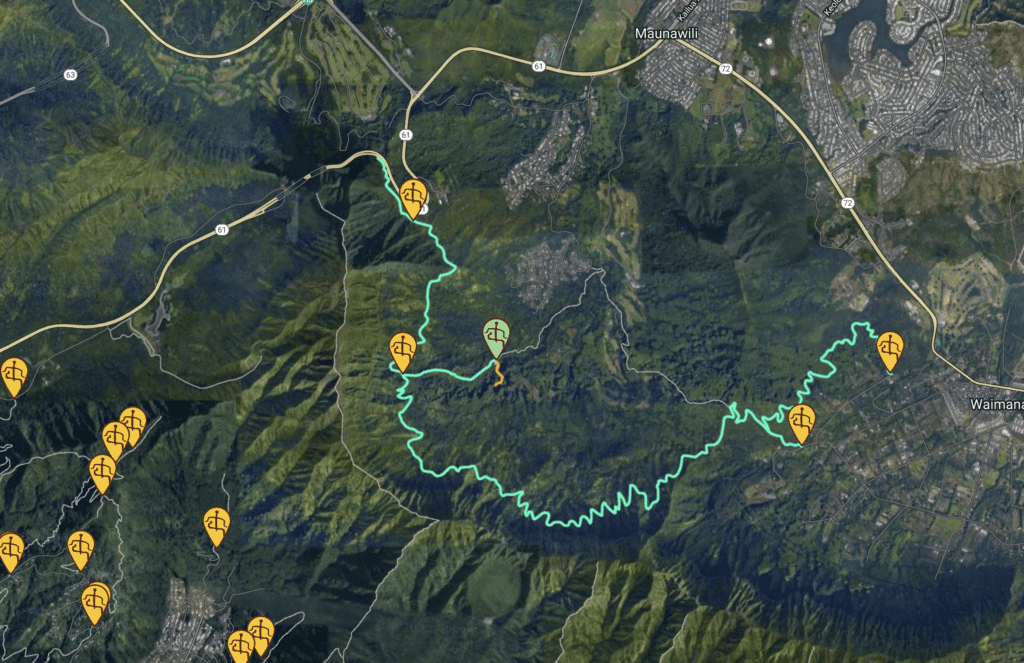 10 Spectacular Waterfall Hikes on Oahu Hawaii Calling a map of a mountain