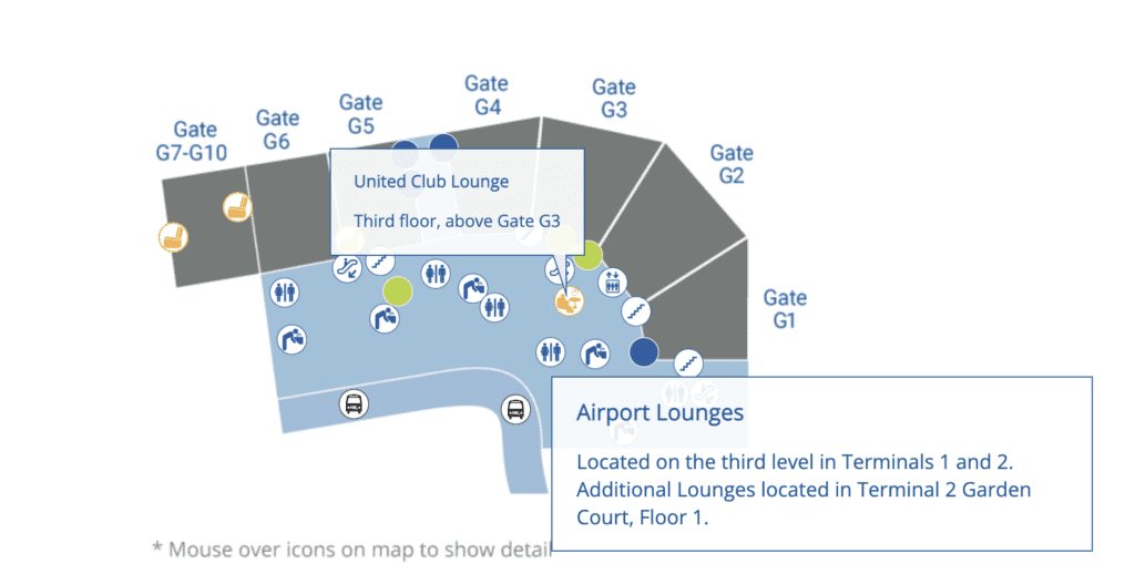 United Airlines Club Honolulu | Unique & Spacious Hawaii Calling a map of an airport lounge