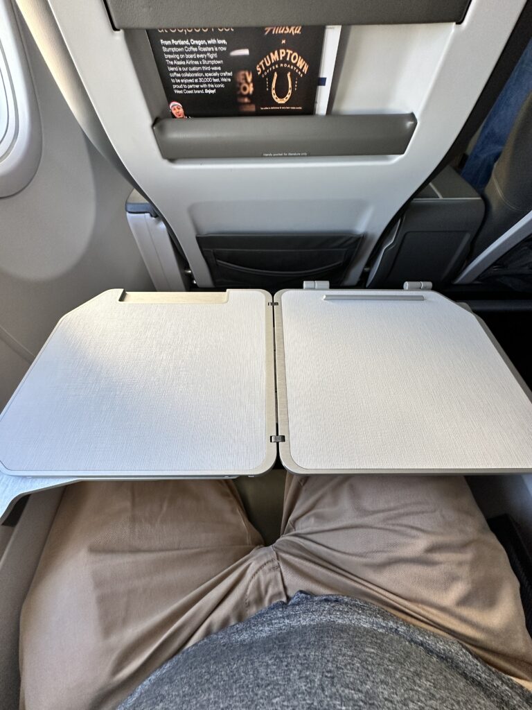 Review: Alaska Airlines Boeing 737 Max 9 First Class SEA-HNL Hawaii Calling a person's legs in an airplane seat