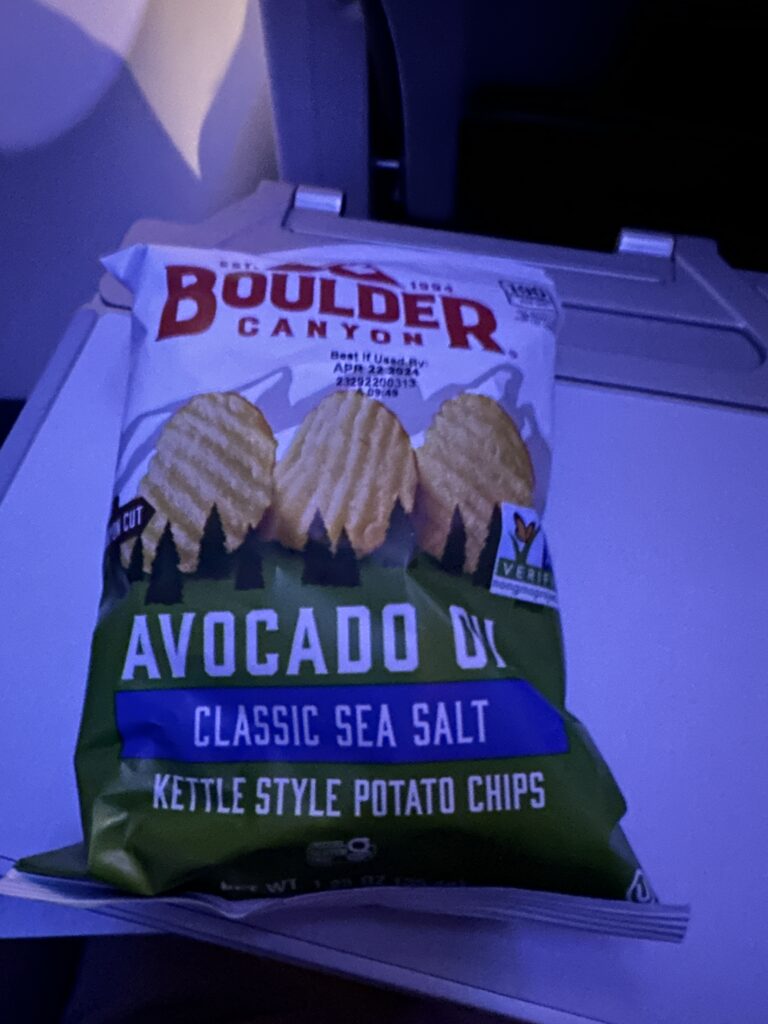 Review: Alaska Airlines Boeing 737 Max 9 First Class SEA-HNL Hawaii Calling a bag of potato chips on a plane
