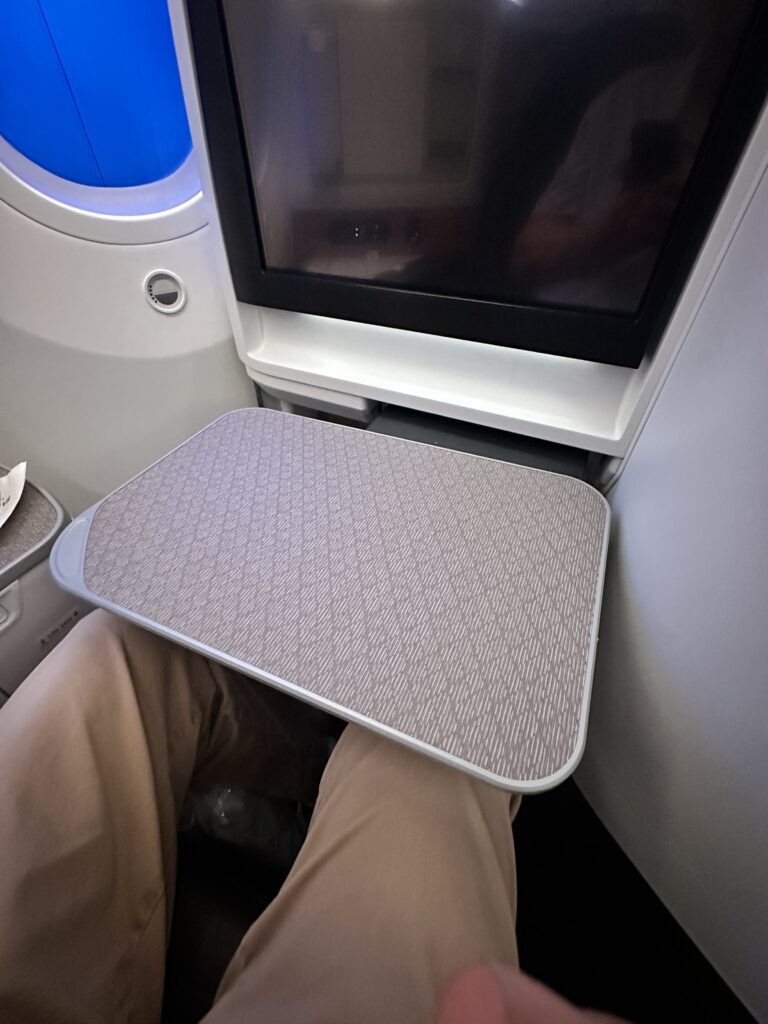 A First Class Experience on Hawaiian Airlines Boeing 787 Dreamliner | Leihōkū Suites | HNL-SFO Hawaii Calling a person sitting on a chair with a table on their head