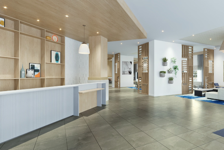 Financing Approved For Ewa Beach Hyatt Hotel Hawaii Calling a lobby with a reception desk and shelves