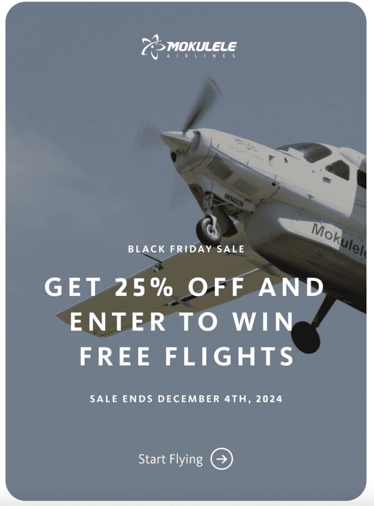 Best Hawai'i Black Friday Travel Deals (2025) Hawaii Calling a white airplane in the sky