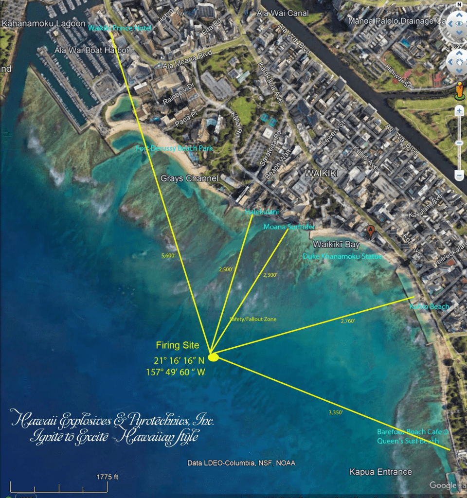 Best Way To Celebrate New Year's Eve In Hawaii (2024-25) Hawaii Calling Map of waikiki showing spots to watch new year's eve fireworks in waikiki