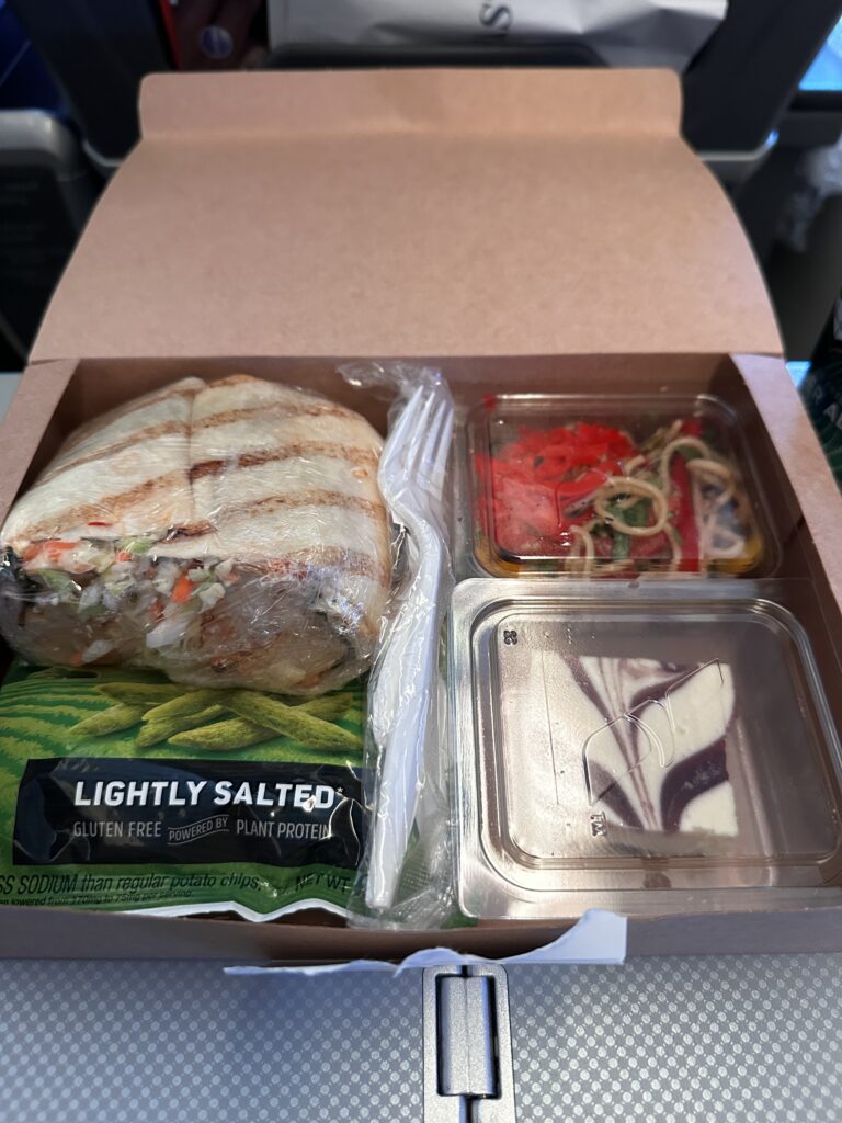 American Airlines DFW-HNL Premium Economy Review | Boeing 777 Hawaii Calling a box with food in it