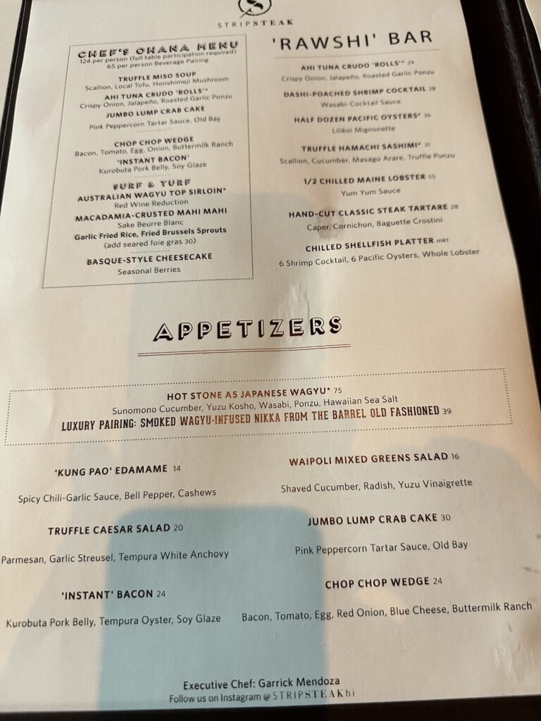 STRIPSTEAK Waikiki Review: A Sizzling Waikiki Steakhouse Experience Hawaii Calling a menu of a restaurant