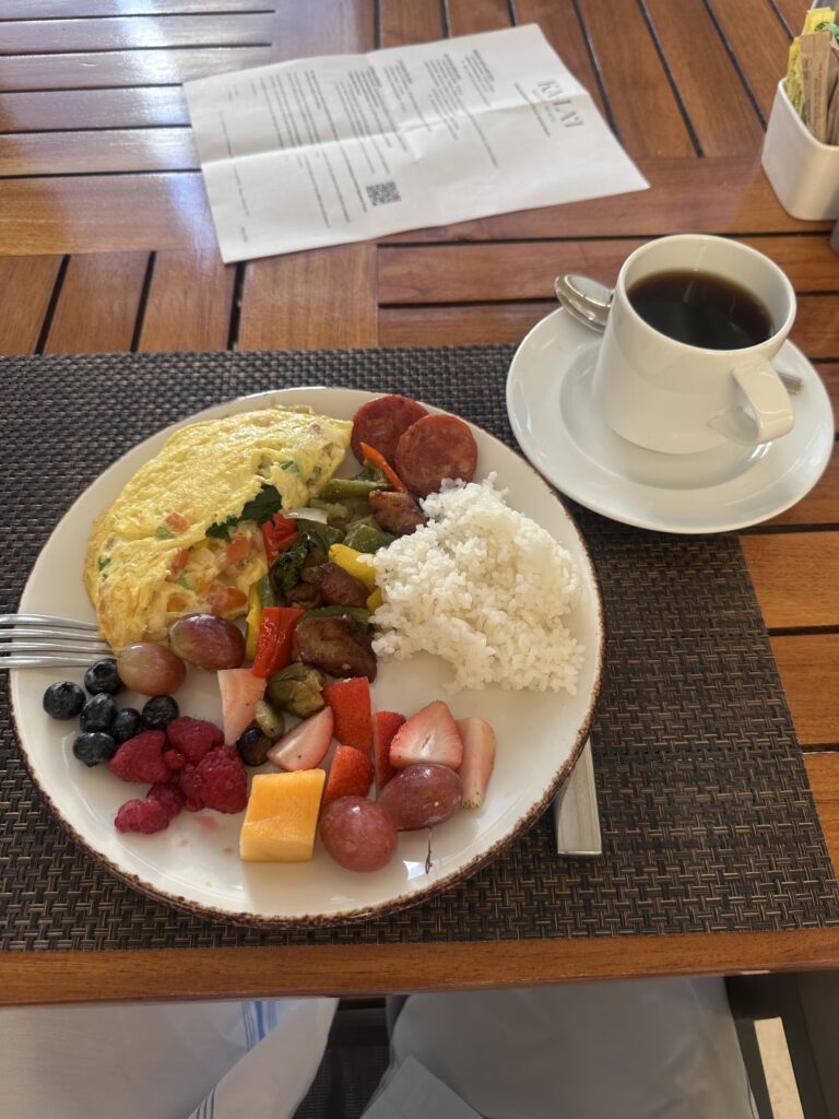 Ka La'i Waikiki Beach, A Hilton LXR Property | Review & Video Hawaii Calling a plate of food and a cup of coffee