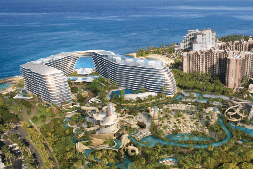 Same Resorts, More Towers: Hawai‘i’s Quiet Formula for Growth Hawaii Calling a water park with a water slide and buildings